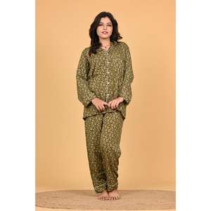 Conjunto de Pijama Boho para Mujer, Estampado Floral, Polycrape, Casual, para Todas las Temporadas, Suave, Transpirable, Manga Larga - Product Image 3