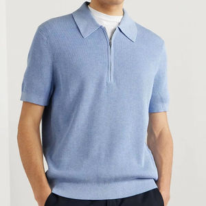 Custom Men Knitwear High Quality 100% Cotton Knitted Collar Designer Short Sleeved Pullover Quarter Zipper <b>Sweater</b> <b>Shirt</b> - Product Image 2