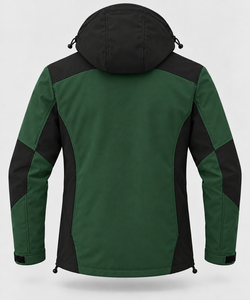 Custom Size <b>Thick</b> <b>Mens</b> Hiking Softshell Jacket Color Block Winter Coat <b>Fleece</b> Lining Windproof Detachable Hood Zipper Closure - Product Image 3