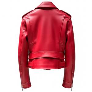 Ventes flash RTS : vestes pour femmes avec logo personnalisé, fermeture éclair rouge, style vintage, pour l'hiver, manteaux en cuir élégants, bombers authentiques, streetwear. - Product Image 2