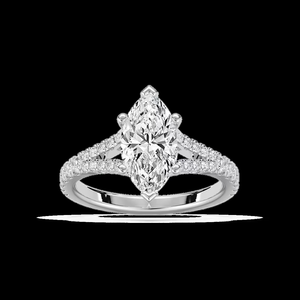 Anillo de Compromiso con Diamante Cultivado en Laboratorio, Banda Pavé, Certificado, Oro Sólido de 14K - Product Image 1