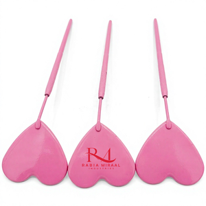 Miroir d'inspection pour extensions de cils, forme cœur, rose, revêtement poudré, poignée diamantée - Product Image 6