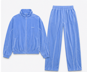 Unisex Premium Velvet Tracksuit Set | Oversized Full <b>Zip</b> Jacket & Wide Leg Sweatpants | Custom Streetwear Velour Tracksuit - Product Image 3