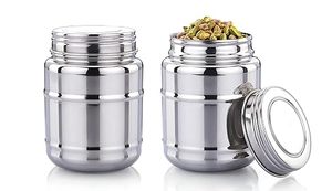 Stainless Steel Food <b>Container</b> Round Airtight Polished Minimalist Design Keep Fresh 1 Layer Metal Storage Jar se - Product Image 6