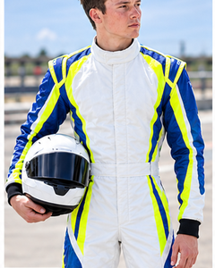 <b>Men</b> Blue White Neon Yellow <b>Waterproof</b> Quick Dry Polyester/Nylon Racing <b>Suit</b> Auto Kart Jumpsuit High Collar Full Sleeve - Product Image 4