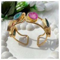 Bracelet manchette tendance en laiton plaqué or 18 carats avec agate brute et druse, bracelet mode unique et coloré en géode, bijoux de mariage