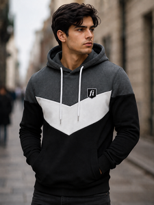 Sweat-shirt à capuche color block pour homme, pull décontracté à manches longues, vêtements en gros, sweat-shirt unisexe - Product Image 1