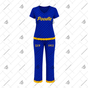Ensemble de pyjama et de détente personnalisé pour femmes, motif pois et dentelle, inspiré de la sororité grecque Sigma Gamma Rho, vente en gros - Product Image 2