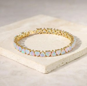 Heart Shape Ethiopian Opal Charm Bracelet in Sterling Silver Gold Plated Elegant <b>Fire</b> Opal Gemstone Luxury Jewelry Women - Product Image 1