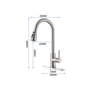 Rubinetto da cucina monocomando ad arco alto estraibile in acciaio inossidabile lucido, con doccetta estraibile, design a livello singolo, stampa gratuita - Product Image 3