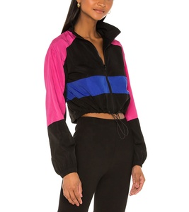 Custom Women's <b>Pink</b> Black Nylon Cropped Windbreaker <b>Waterproof</b> <b>Jacket</b> Streetwear Polyester Color Block <b>Jacket</b> - Product Image 4