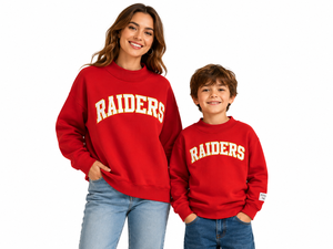 Raiders Crew Neck Mockneck Sweatshirt Red Letter Print Women and Kids Matching Pullover Casual Autumn Wear - Product Image 1