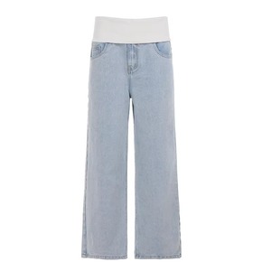 Jeans Casuales de Pierna Recta para Mujer |   Pantalones Holgados Transpirables de Cintura Baja con Costuras en Contraste Lavadas - Product Image 1