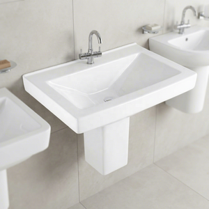 Vasque en céramique Vistaar Lotus à demi-pied pour salle de bain et cuisine, lavabo rond en porcelaine, articles sanitaires - Product Image 2