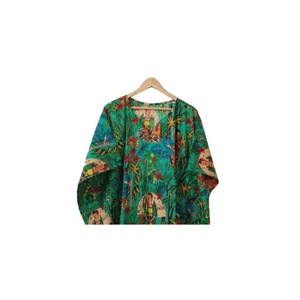 Túnica de Algodón con Estampado Floral Tejido, Estilo Indio, Cuello en V, Manga Corta, con Cordón Ajustable, para Mujer, Ropa de Playa, Verano, Casual, Holgada, Maxi - Product Image 3