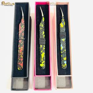 <b>Professional</b> Semi Curved Eyelash Extension Tweezers Double Tone Paper Coated Stainless Steel Durable Custom Logo Salon Use - Product Image 1