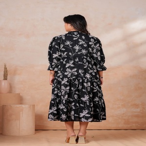 Floral Print Puff Sleeve Fit & Flare <b>Three</b>-Quarter Dress - Product Image 2