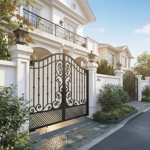 Portails doubles en fer forgé de style classique, portes d'entrée antivol forgées à la main pour allée principale, cour, école, villa, maison - Product Image 4