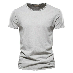 T-shirts décontractés pour hommes 2022 en coton tricoté à manches courtes, coupe ajustée, col rond, impression sérigraphique, couleur unie, élégants et respirants - Product Image 3