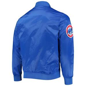 Veste en satin personnalisée en gros avec fond sublimé, lettrage brodé et écussons – Veste universitaire style Chicago Streetwear - Product Image 2