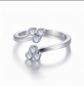 Rhaya Jewels Luxury Elegant Rhodium Plated 925 Sterling Silver <b>Open</b> Moonstone Bezel Setting Dainty Band Trendy Women's <b>Ring</b> - Product Image 2
