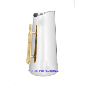 Stylish Fancy Unique Designer Hammered Texture Silver Shiny Polished Heavy Duty Metal Drinkware Fancy <b>Jug</b> With Golden Handles - Product Image 3