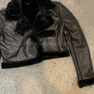 Womens Shearling Leather Jacket Faux Fur <b>Lined</b> Winter <b>Coat</b> Stylish PU Leather Outerwear For Women Shearling leather Jacket - Product Image 2