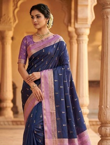 Indian Traditional Ethnic Banarasi Silk <b>Saree</b> with Zari Weaving Work for Wedding Occasion and Festive Function for Women Outfit - Product Image 1
