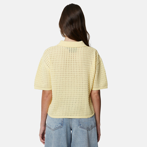 Camiseta de Punto de Manga Corta para Mujer, Color Amarillo Pálido, Casual, Transpirable, de Poliéster, con Logotipo Personalizado Bordado a Máquina - Product Image 2