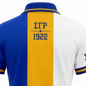 Sigma Gamma Rho Women <b>Polo</b> <b>Shirt</b> Royal Blue And Gold Color Block <b>3</b> Panels Custom Greek Apparel Short Sleeve Fashion Top - Product Image 4
