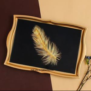 Plateau de service rectangulaire en agate naturelle marron avec motif créatif poli et poignées élégantes en métal argenté - Product Image 2