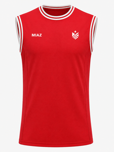 Camiseta de baloncesto sin mangas para hombre MIAZ, cuello redondo, poliéster que absorbe la humedad, color rojo sólido, ropa deportiva a precio económico. - Product Image 5