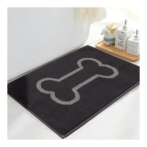 Alfombra de Baño Rectangular Negra de Chenilla con Diseño de Huesos, Base Antideslizante de Goma, Diseño Innovador con Mechones, para Uso Doméstico - Product Image 4
