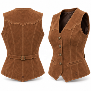 <b>Women's</b> Western Heritage Genuine Leather Motorbike <b>Vests</b> | Grey Black Burgundy Brown Beige | 220g | OEM ODM Manufacturer | - Product Image 3