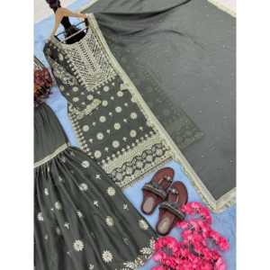 Conjunto de traje de fiesta de diseñador para mujer Top elegante Plazzo y Dupatta para ocasiones especiales - Product Image 3