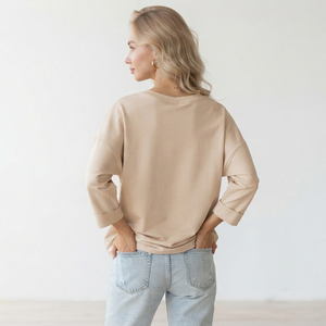T-shirts à manches longues col en V imprimés sur mesure pour femmes, de haute qualité, pour usage quotidien, conception personnalisée OEM, t-shirt ample - Product Image 5