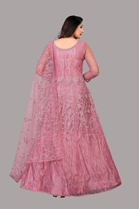 Traje Anarkali para Mujer, Manga 3/4, Crepé de Red, Semi-Cosido, de Secado Rápido, para Bodas, Fiestas y Ocasiones Festivas - Product Image 4