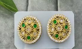 <b>Beautiful</b> Stylish Kundan <b>Earrings</b> Best Quality Gold Plated <b>Earrings</b> For Women Modern Wear Wedding Wear Women And Girls - Product Image 2