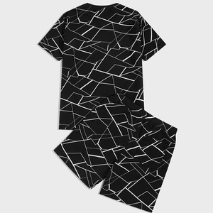 เสื้อยืดลำลองฤดูร้อนสำหรับผู้ชาย พิมพ์ลายแบบซับลิเมชั่นตามสั่ง ลายเรขาคณิต พิมพ์ลายเต็มตัว ชุดเซ็ต 2 ชิ้น กางเกงขาสั้นผ้าเทอร์รี่ - Product Image 3