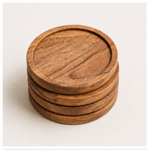 Premium Handcrafted Round Acacia Wood Drink Coaster Set With Raised Lip For Tabletop <b>Protection</b> Eco-Friendly Heat Resistant Wood - Product Image 2