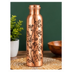 Pure Copper Water <b>Bottle</b> With Lotus Design Hammered Finish Portable Travel <b>Flask</b> - Product Image 6