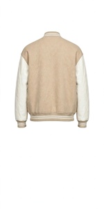 Custom Beige <b>Suede</b> Varsity <b>Jacket</b> <b>Men</b> Wool Sleeve Zipper Closure Breathable Waterproof Windproof Casual Outerwear High Quality - Product Image 3