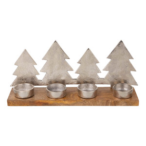 Portavelas Navideño Triple para Velas de Té con Diseño de Pinos, Acabado en Níquel - Product Image 1