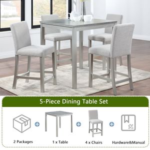 5-Piece Counter Height Dining Room Set Wooden <b>Square</b> <b>Table</b> with 4 Upholstered Chairs <b>Kitchen</b> <b>Table</b> Set - Product Image 4