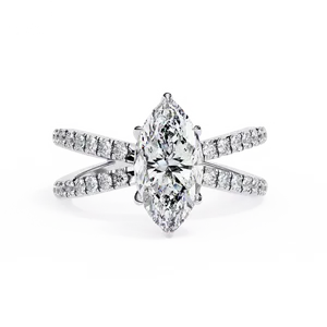 0.75ct Marquise Cut Lab Grown Diamond Engagement <b>Ring</b> 18K Solid Gold East West X <b>Split</b> Double Shank Pave IGI Certified - Product Image 3