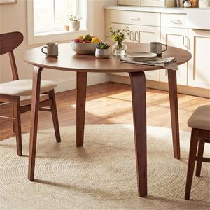 Table à manger ronde en bois de noyer et caoutchouc pour 4 personnes avec design assemblé - Product Image 1