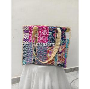 Sac fourre-tout en coton à imprimé tigre patchwork, style bohème, ouvert, grande capacité, design multicolore peint à la main, pour le shopping - Product Image 3