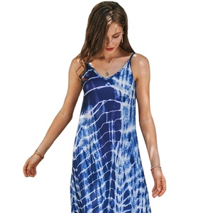 Cómodo rayón Tie Dye Casual mujer Maxi vestido Floral verano Slim Fit espalda descubierta Sexy largo hasta el suelo Natural ecológico - Product Image 1