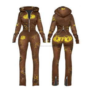 ชุดเซ็ทวอร์มผู้หญิงแบบสองชิ้น เสื้อฮู้ดและกางเกงวอร์มขายาวเหนือเข่า สีพื้น แบบสวมใส่สบาย เหมาะสำหรับวิ่งจ๊อกกิ้ง - Product Image 1