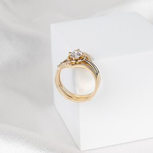 IGI Certified Oval Lab Grown Diamond Engagement <b>Ring</b> <b>Set</b> 2 <b>Rings</b> Bridal <b>Set</b> with Curved Band 14K Yellow <b>Gold</b> Wedding Jewelry - Product Image 2